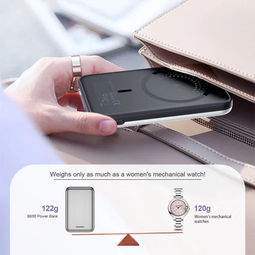 Choetech B655 mini vezeték nélküli mágneses powerbank 5000mAh - ezüst - 6