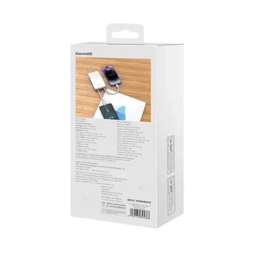 Baseus Comet Series powerbank kijelzővel 10000mAh 22.5W - fehér + USB-A - USB-C kábel - 12