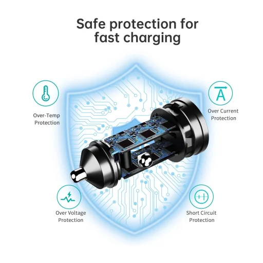 Choetech TC0014 USB-C USB-A PD 60W autós töltő LED háttérvilágítással - fekete - 11