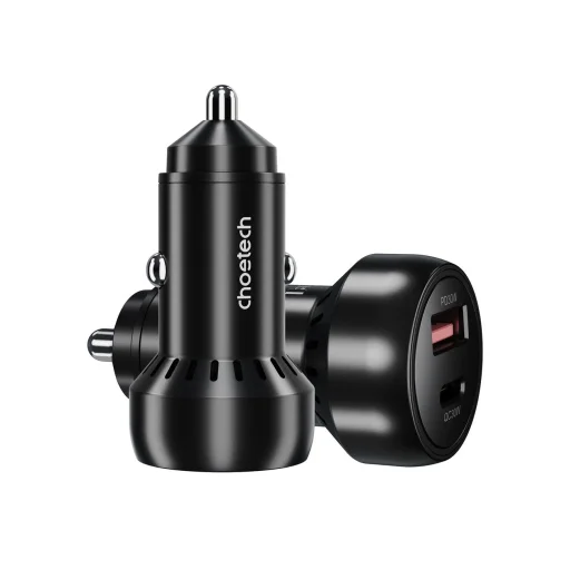 Choetech TC0014 USB-C USB-A PD 60W autós töltő LED háttérvilágítással - fekete - 3