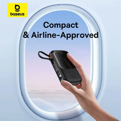 Baseus Qpow Pro+ 10000mAh 22.5W powerbank beépített USB-C kábellel és kijelzővel - fekete - 9