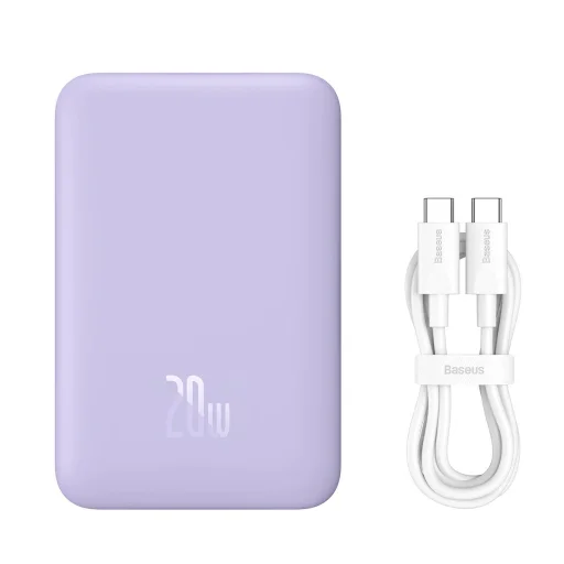 Baseus Magnetic Mini Induction Powerbank 10000mAh 20W - lila + USB-C - USB-C kábel - 5