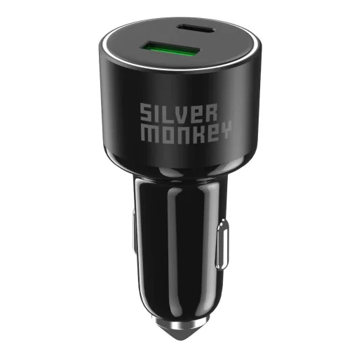 Silver Monkey SMA014 100W autós töltő 1xUSB-C PD 1xUSB-A QC 3.0 - fekete - 3