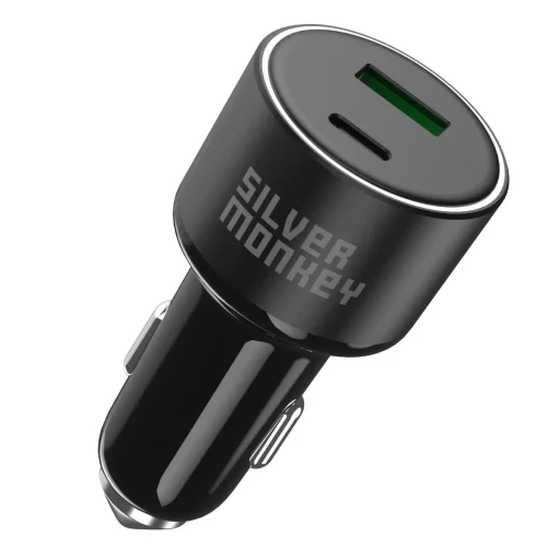 Silver Monkey SMA014 100W autós töltő 1xUSB-C PD 1xUSB-A QC 3.0 - fekete - 1
