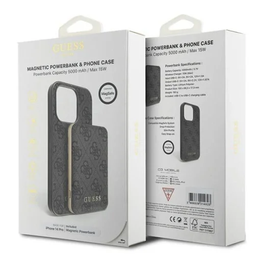 Guess 4G Metal Logo tok készlet iPhone 14 Pro + 5000mAh MagSafe power bank - fekete - 11