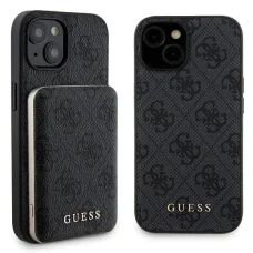 Guess 4G Metal Logo tok szett iPhone 15-höz + 5000mAh MagSafe power bank - fekete