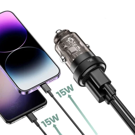 Tech-Protect CC30W autós töltő USB-C PD 30W / USB-A QC 3.0 - fekete - 2