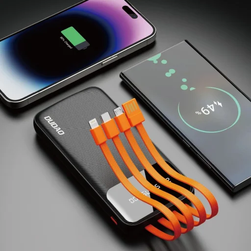 Dudao K6Pro Universal 10000mAh Power Bank beépített USB kábellel, USB Type C, Lightning fekete (K6Pro-black) - 2