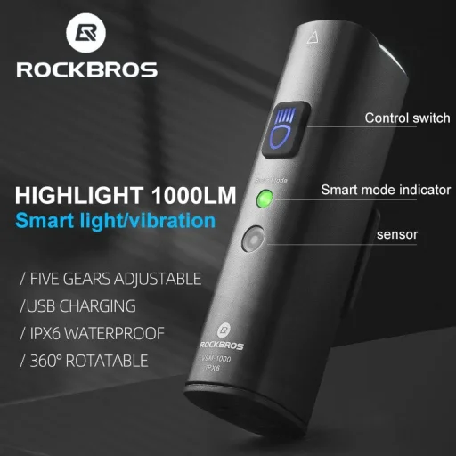 Rockbros V9M-1000 predné svetlo na bicykel 1000lm - čierne - 2