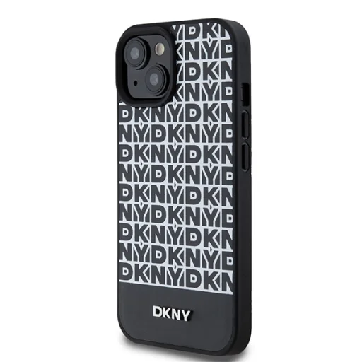 Eredeti DKNY bőrmintás mintás fém logós MagSafe kemény tok iPhone 15 fekete DKHMP15SPSOSPK - 2