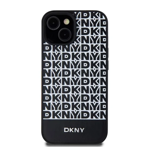 Eredeti DKNY bőrmintás mintás fém logós MagSafe kemény tok iPhone 15 fekete DKHMP15SPSOSPK - 3