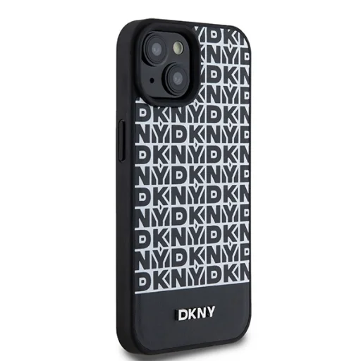 Eredeti DKNY bőrmintás mintás fém logós MagSafe kemény tok iPhone 15 fekete DKHMP15SPSOSPK - 4