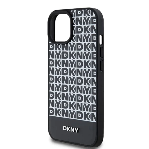 Eredeti DKNY bőrmintás mintás fém logós MagSafe kemény tok iPhone 15 fekete DKHMP15SPSOSPK - 6