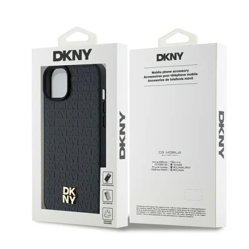 Eredeti DKNY keménytok bőr mintás fém logó MagSafe DKHMP15SPSHRPSK iPhone 15 fekete tok - 8