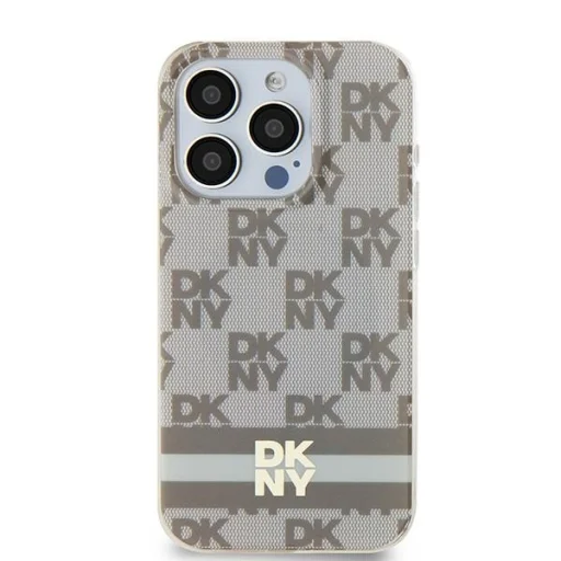 Original Case DKNY hardcase IML kockás monó minta & nyomtatott csíkok MagSafe DKHMP15SHCPTSE iPhone 15 tok bézs - 1