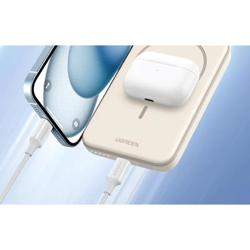 Magnetic Powerbank 5000mAh Ugreen PB560, USB-C, 15W (beige) - 5