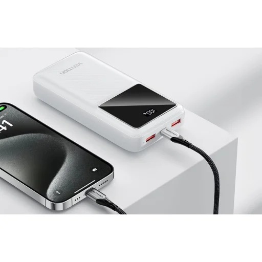 Powerbank, Vention, FHLB0, 20000mAh, Micro-USB, USB-C, 2xUSB-A, 22.5W (fekete) - 4