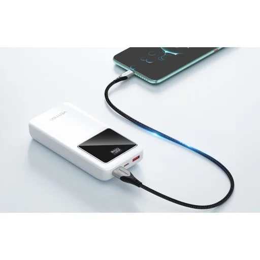 Powerbank, Vention, FHLB0, 20000mAh, Micro-USB, USB-C, 2xUSB-A, 22.5W (fekete) - 5