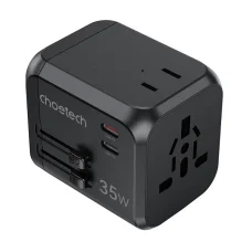 Choetech PD5008 utazó töltő, 3xUSB-A, 2xUSB-C, GaN, 35W, US/EU/UK/AU (fekete)