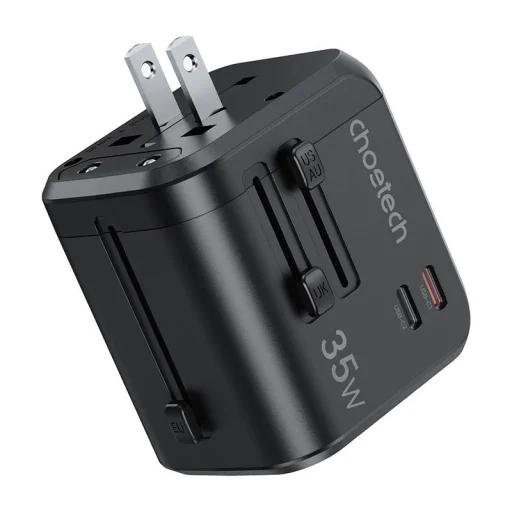 Choetech PD5008 utazó töltő, 3xUSB-A, 2xUSB-C, GaN, 35W, US/EU/UK/AU (fekete) - 3
