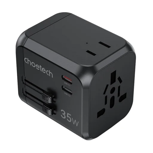 Choetech PD5008 utazó töltő, 3xUSB-A, 2xUSB-C, GaN, 35W, US/EU/UK/AU (fekete) - 1