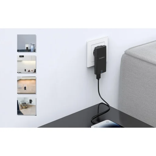 Mini utazó fali töltő Choetech PD6011 PD65W GaN slim USB-A+C (fekete) - 5