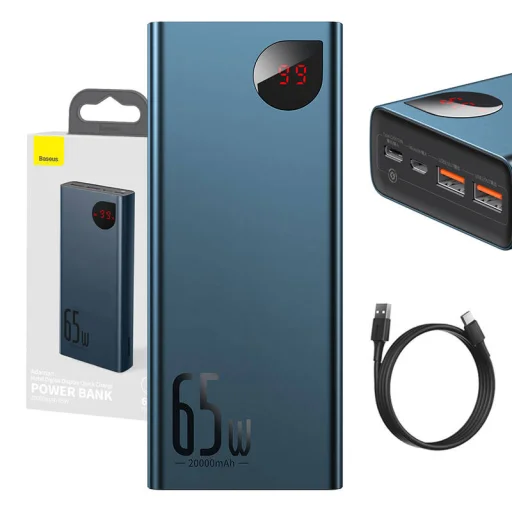 Powerbank Baseus Adaman Metal 20000mAh, PD, QC 3.0, 65W, 2xUSB + USB-C + mikro USB, (kék) - 10