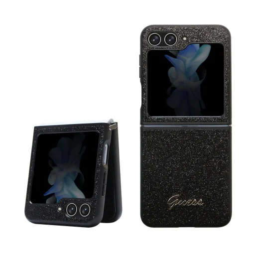 Guess PC/TPU Glitter Flakes Metal Logo tok Samsung Galaxy Z Flip 5 Fekete - 1