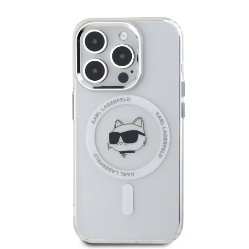  iPhone 15 Pro Átlátszó Karl Lagerfeld IML Choupette Head Metal Frame MagSafe tok - 2