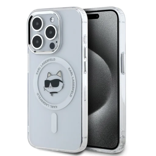 iPhone 15 Pro Átlátszó Karl Lagerfeld IML Choupette Head Metal Frame MagSafe tok - 1