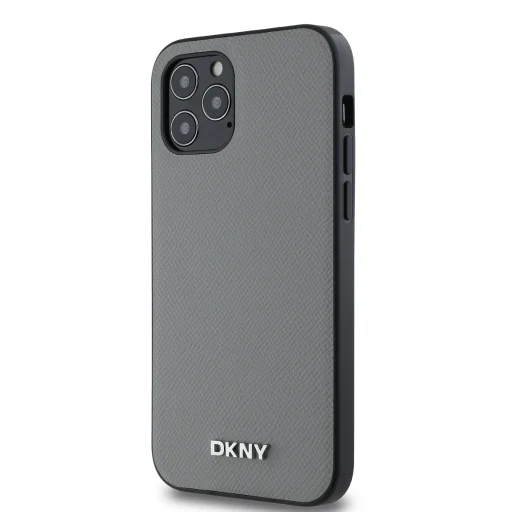 DKNY PU bőrből készült ezüst fém logós Magsafe tok iPhone 12/12 Pro szürke tok - 3