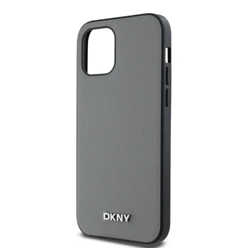 DKNY PU bőrből készült ezüst fém logós Magsafe tok iPhone 12/12 Pro szürke tok - 4