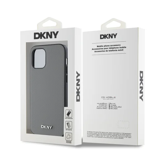 DKNY PU bőrből készült ezüst fém logós Magsafe tok iPhone 12/12 Pro szürke tok - 6