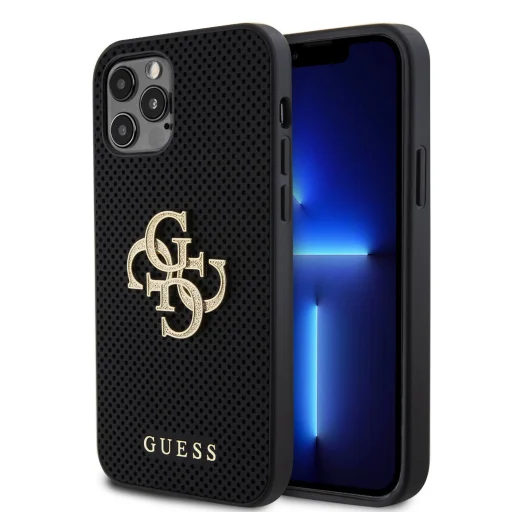 Guess PU Perforated 4G Glitter Metal Logo tok iPhone 12/12 Pro fekete - 1