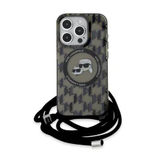  iPhone 15 Pro Max Karl Lagerfeld IML Monogram Crossbody K&CH Heads MagSafe tok, Fekete