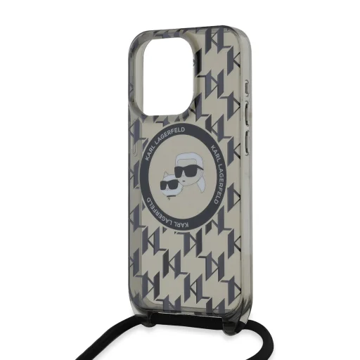  iPhone 15 Pro Max Karl Lagerfeld IML Monogram Crossbody K&CH Heads MagSafe tok, Fekete - 3