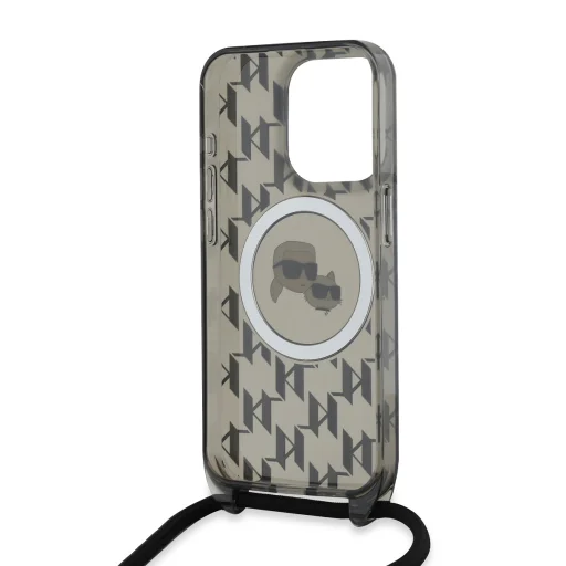  iPhone 15 Pro Max Karl Lagerfeld IML Monogram Crossbody K&CH Heads MagSafe tok, Fekete - 4