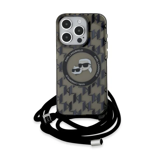  iPhone 15 Pro Max Karl Lagerfeld IML Monogram Crossbody K&CH Heads MagSafe tok, Fekete - 1