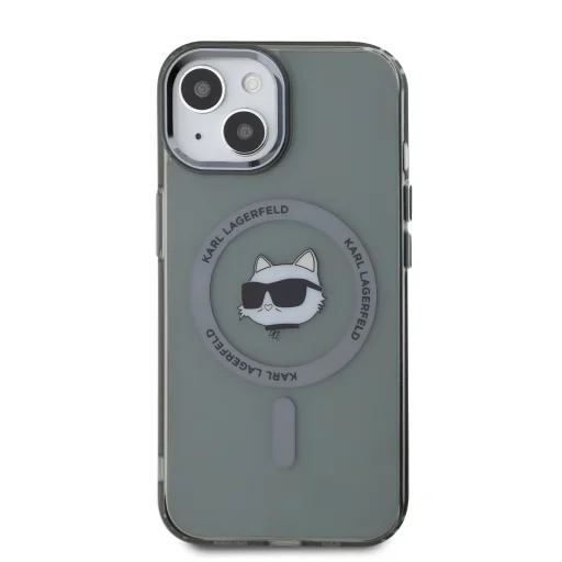  iPhone 15 fekete Karl Lagerfeld IML Choupette Head Metal Frame MagSafe tok - 2