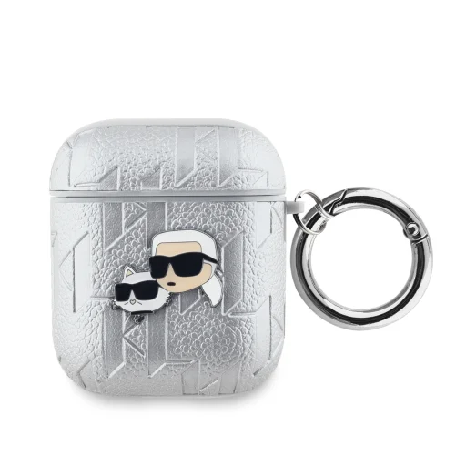 Karl Lagerfeld PU Dombornyomott Karl és Choupette Fejes AirPods 1/2 tok Ezüst - 1