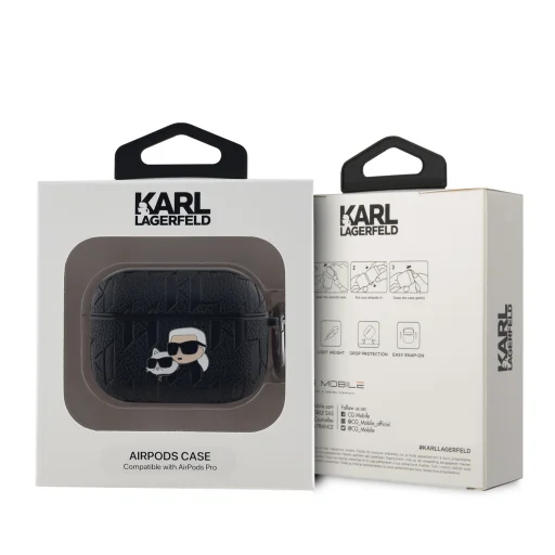 Karl Lagerfeld PU Dombornyomott Karl és Choupette Fejek AirPods Pro tok Fekete - 3