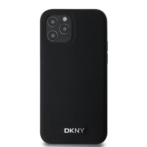 DKNY PU Bőr Ezüst Metál Logós Magsafe iPhone 12/12 Pro Tok - 2