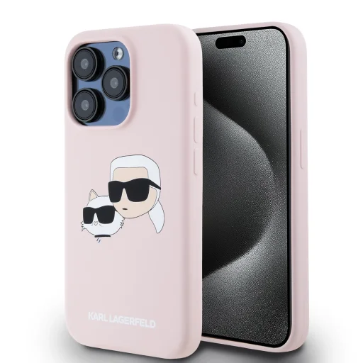  iPhone 15 Pro Max Pink Karl Lagerfeld - Liquid Szilikon Kettős Fej MagSafe tok - 1