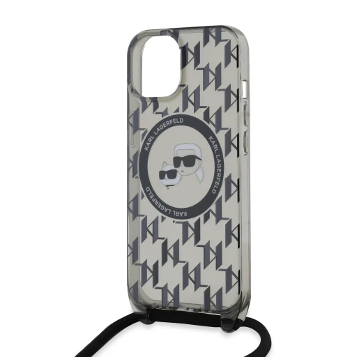  iPhone 15 Fekete Karl Lagerfeld IML Monogram Crossbody K&CH Heads MagSafe tok - 3