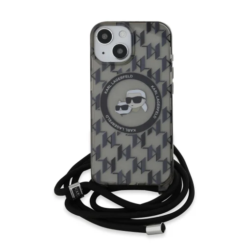  iPhone 15 Fekete Karl Lagerfeld IML Monogram Crossbody K&CH Heads MagSafe tok - 1