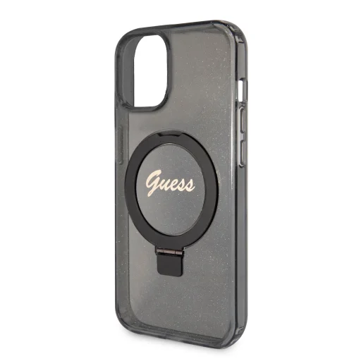 Guess IML Ring Stand Glitter MagSafe tok iPhone 15 Fekete - 5