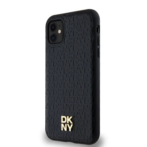 DKNY PU Bőr Ismétlődő Minta Logó Stacked MagSafe iPhone 11 tok fekete - 3
