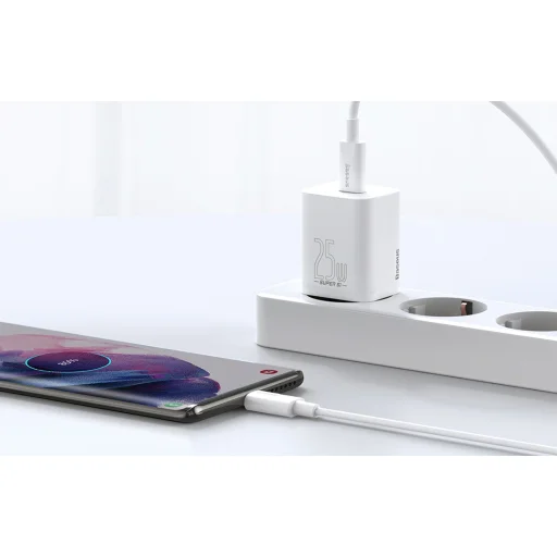 Baseus TZCCSUP-L02 Super Si Gyors Töltő USB-C 25W + Adatkábel USB-C to USB-C 1m Fehér - 4