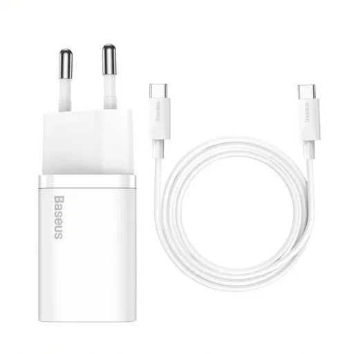 Baseus TZCCSUP-L02 Super Si Gyors Töltő USB-C 25W + Adatkábel USB-C to USB-C 1m Fehér - 1