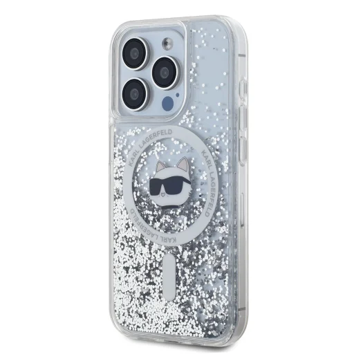  iPhone 15 Pro Max Átlátszó Karl Lagerfeld Liquid Glitter Choupette Head MagSafe tok - 3